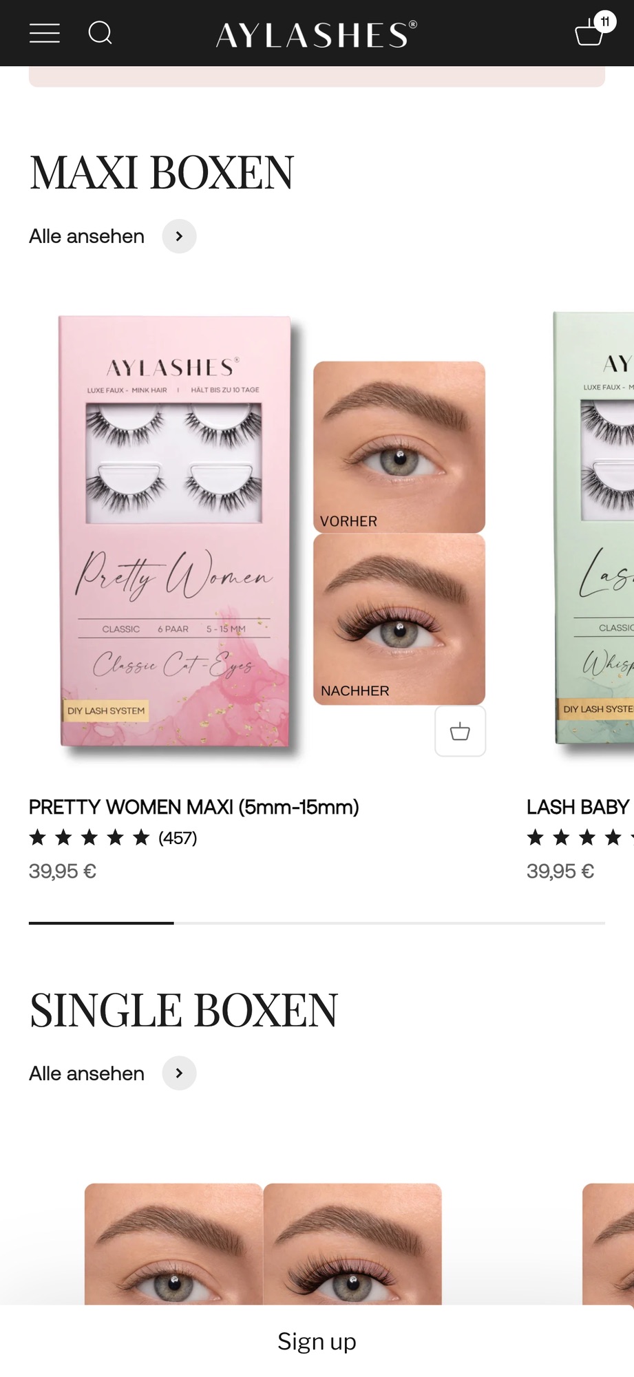The AYLASHES shop on mobile