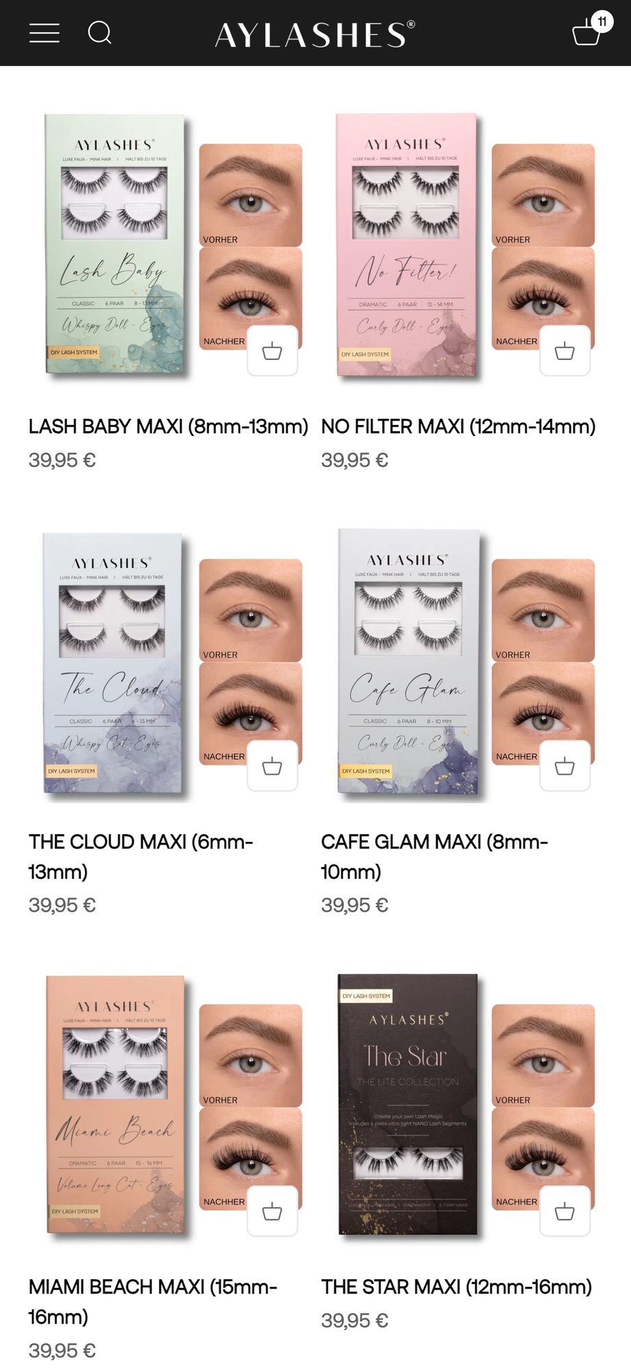 The AYLASHES shop on mobile