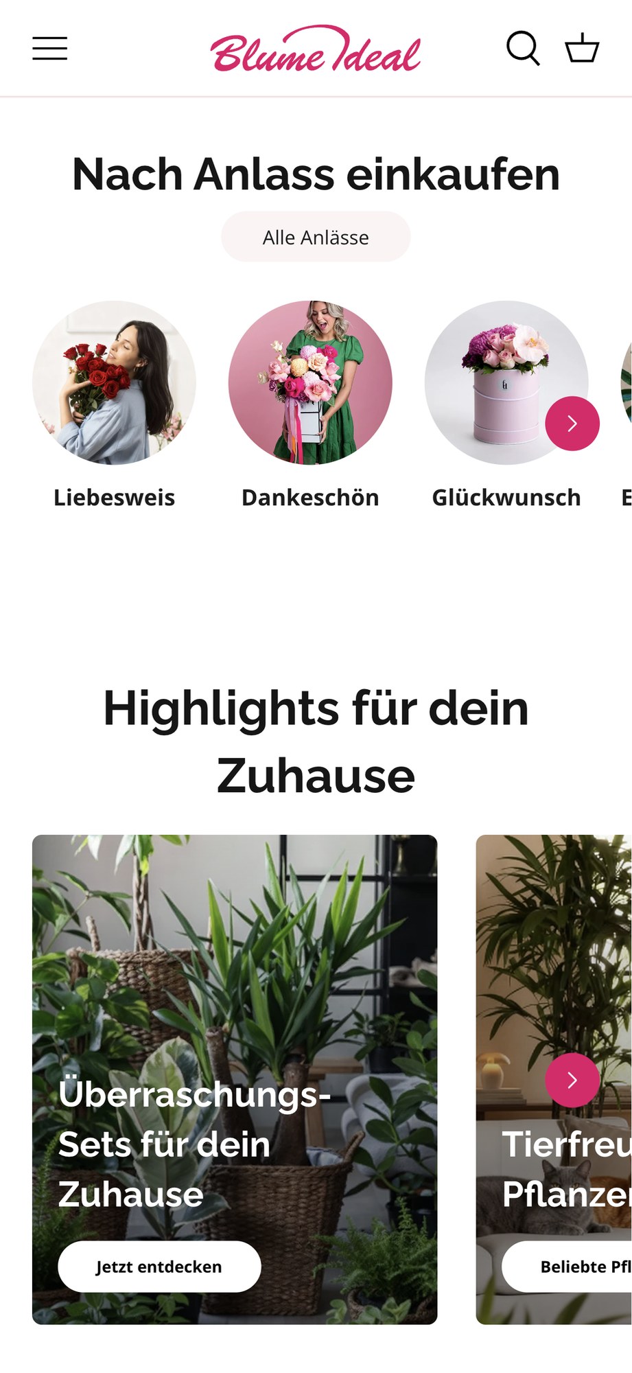 The Blume Ideal shop on mobile