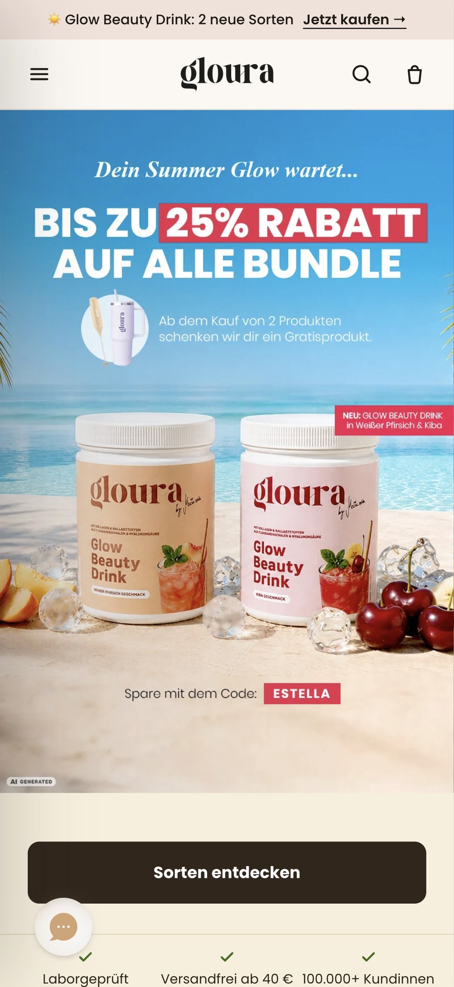 The gloura shop on mobile