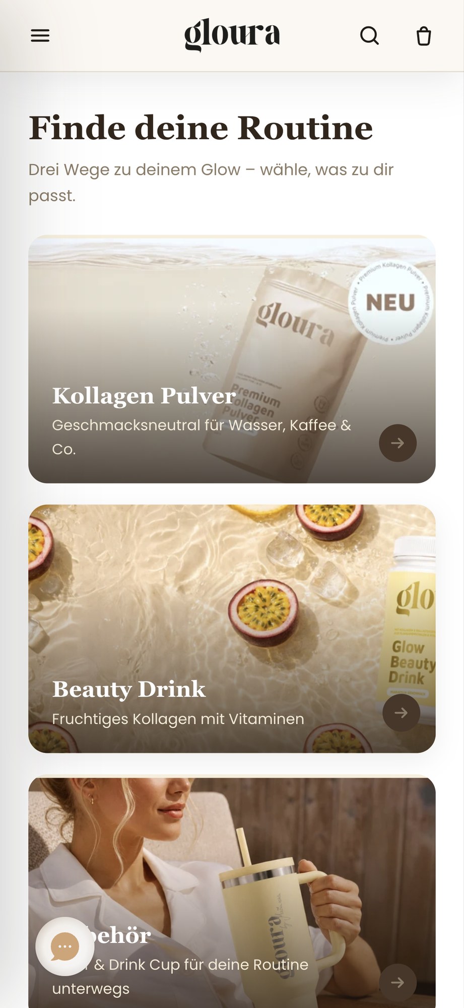 The gloura shop on mobile