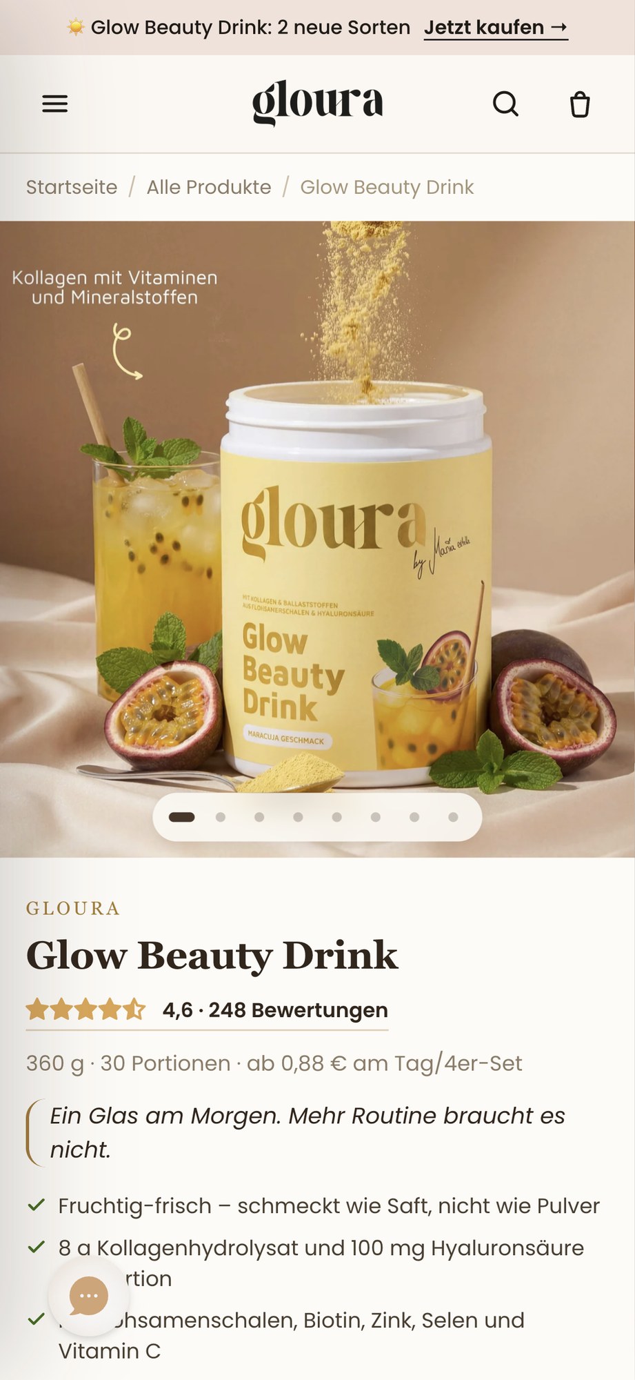 The gloura shop on mobile