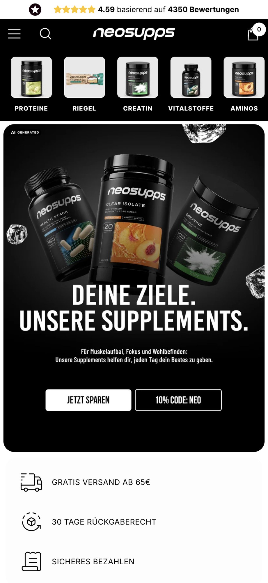 Der Neosupps-Shop am Smartphone