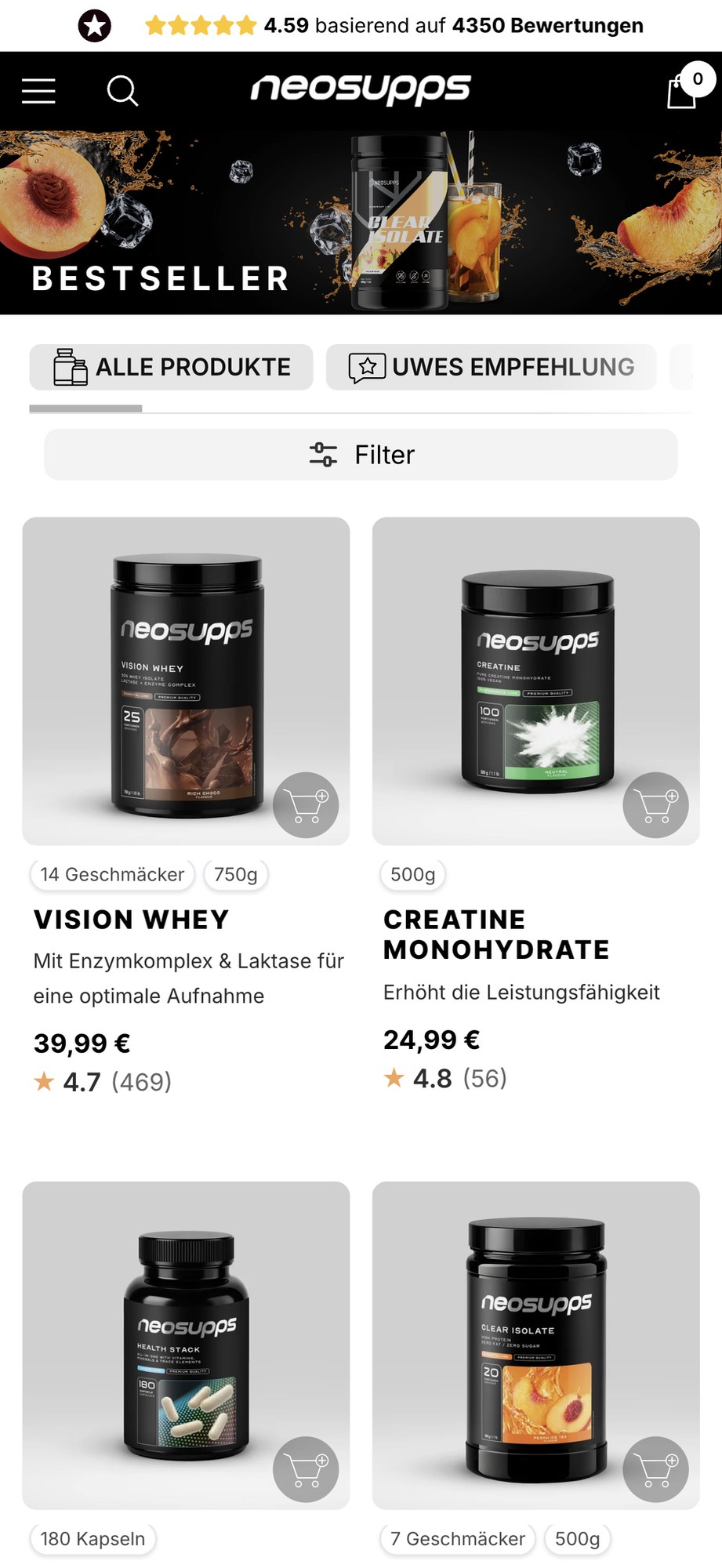 Der Neosupps-Shop am Smartphone