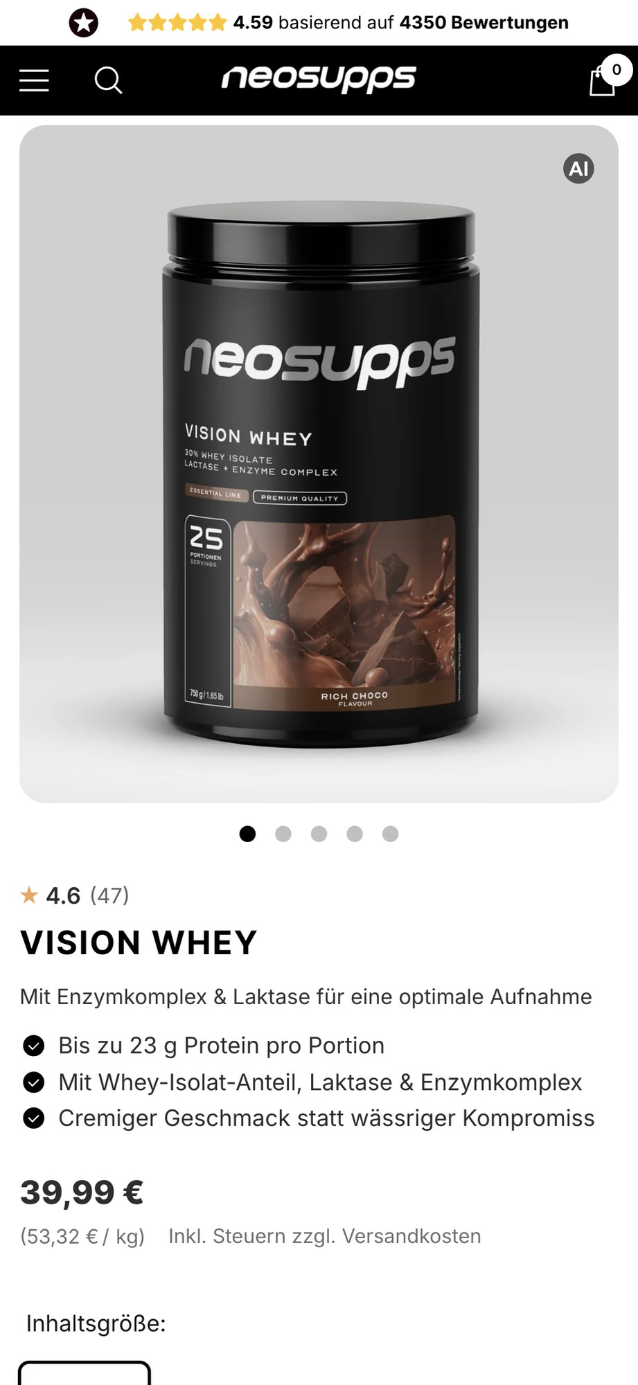 Der Neosupps-Shop am Smartphone
